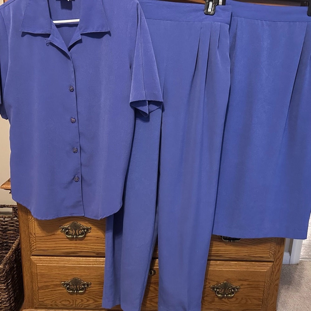 City Girl Vibrant Purple Blazer, Vest, Blouse, Pant, and Skirt set w/ belt - Picture 3 of 12